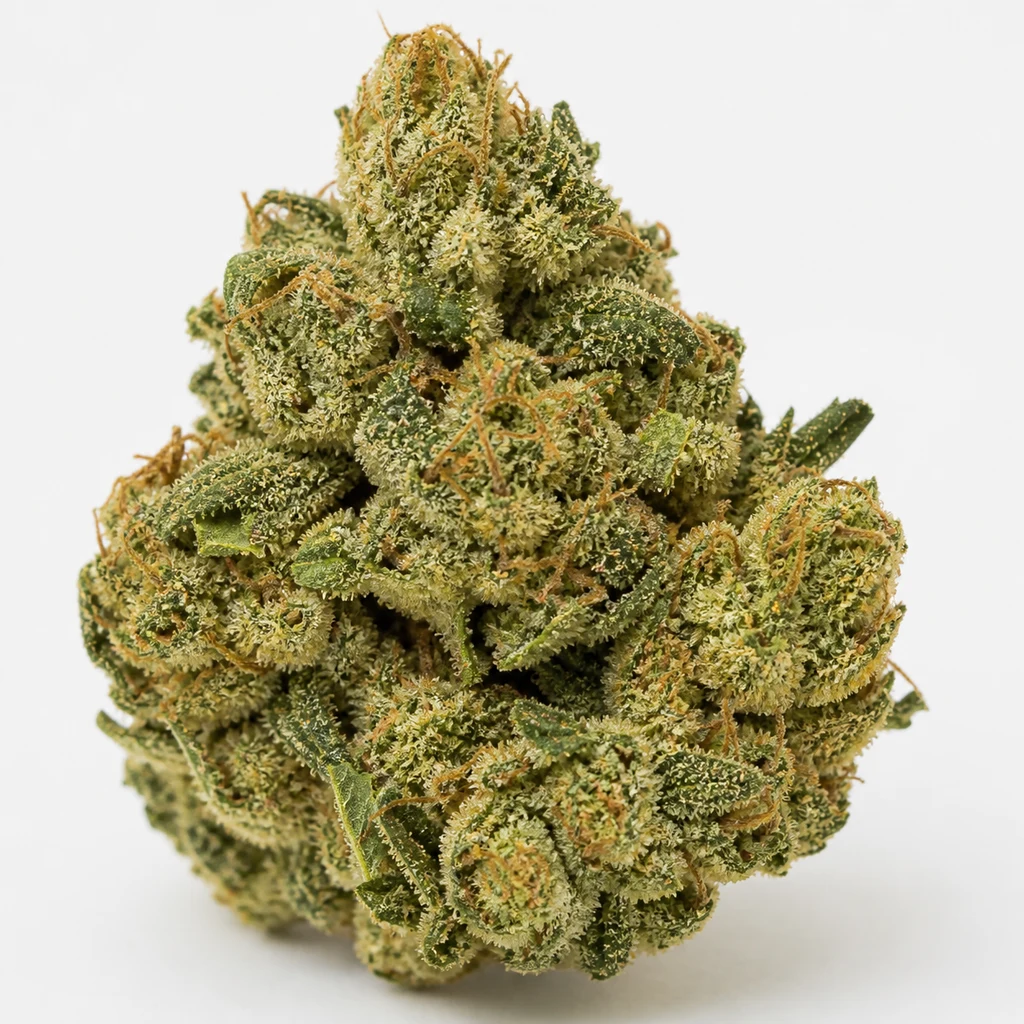 Ilustración de un cogollo verde con filamentos anaranjados para la ficha de Green Candy Apple Feminizada de TH Seeds.
