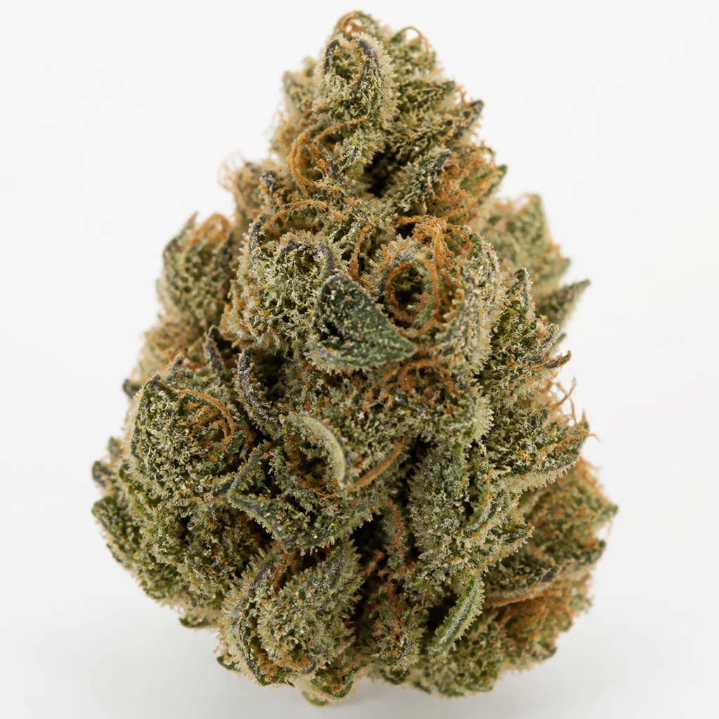 Ilustración de un cogollo verde con abundantes filamentos anaranjados para la ficha de Mimosa x Chimera 3 Feminizada – Sweet Seeds.