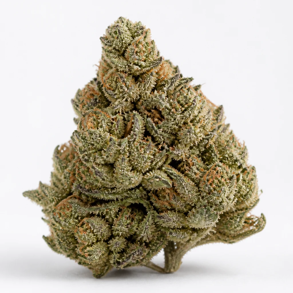 Ilustración de un cogollo verde de forma cónica, con pistilos naranjas, para la ficha de Super Skunk Kush Feminizada.