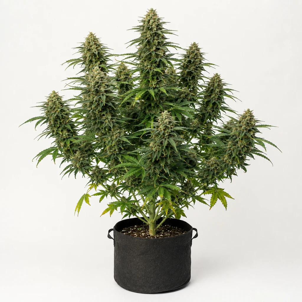 Ilustración de una planta con varias ramas floridas en maceta negra para la ficha de Ak-Terma Regular Edición Limitada.