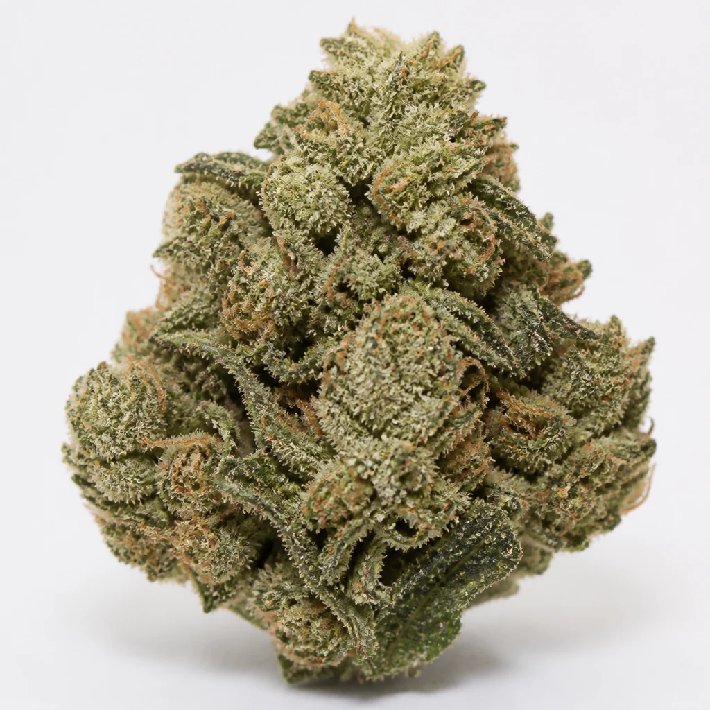 Ilustración de un cogollo verde con tricomas claros y filamentos anaranjados para la ficha de Copacobana Feminizada de Anesia Seeds.