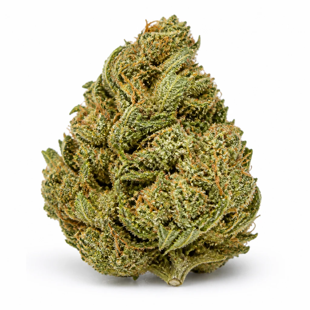 Ilustración de un cogollo verde de forma cónica, con hojas curvadas y filamentos anaranjados, para la ficha de Easy Sativa Feminizada.