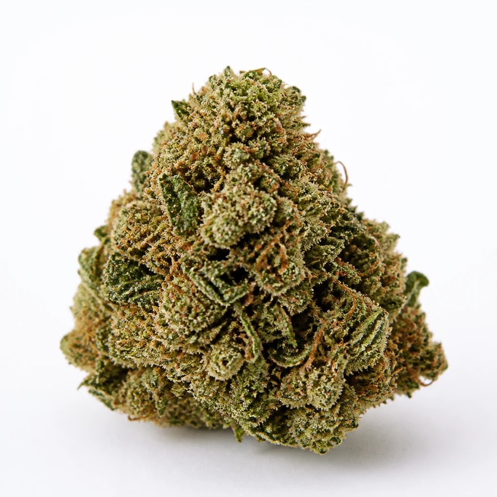 Ilustración de un cogollo compacto y triangular, verde con pistilos anaranjados, para la ficha de Chocolate Skunk Feminizada de 00 Seeds.