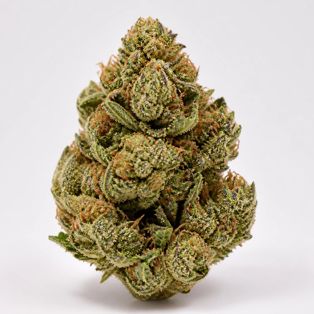 Ilustración de un cogollo de cannabis alargado con filamentos anaranjados para la ficha de Brains Damage Feminizada.
