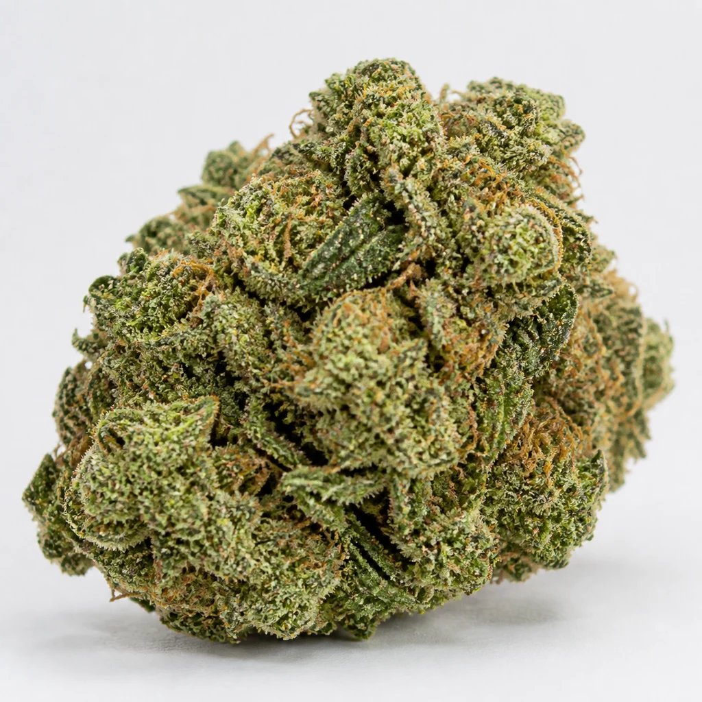 Ilustración de un cogollo verde con filamentos anaranjados y superficie granulada para la ficha de Northern Light Auto de Expert Seeds.