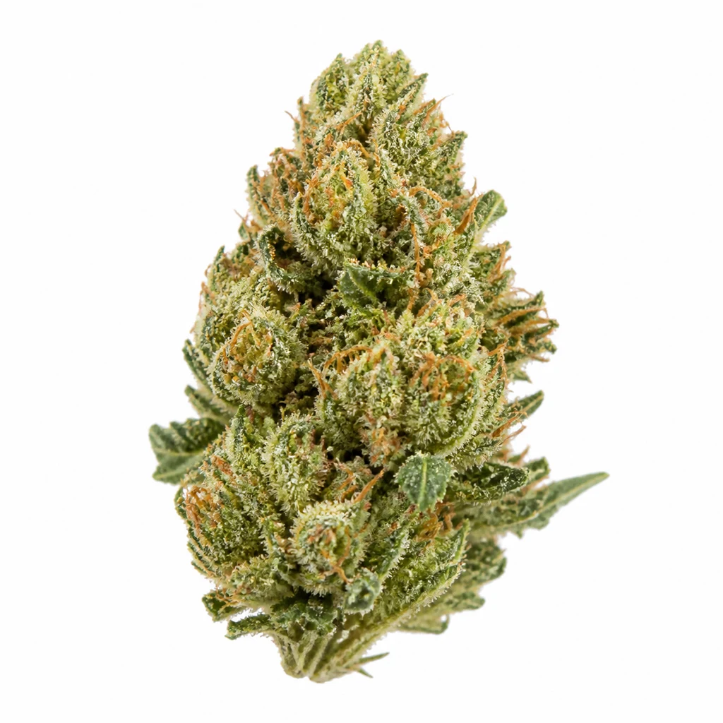 Ilustración de un cogollo verde alargado con filamentos anaranjados para la ficha de Fruit Punch Feminizada de Heavyweight Seeds.