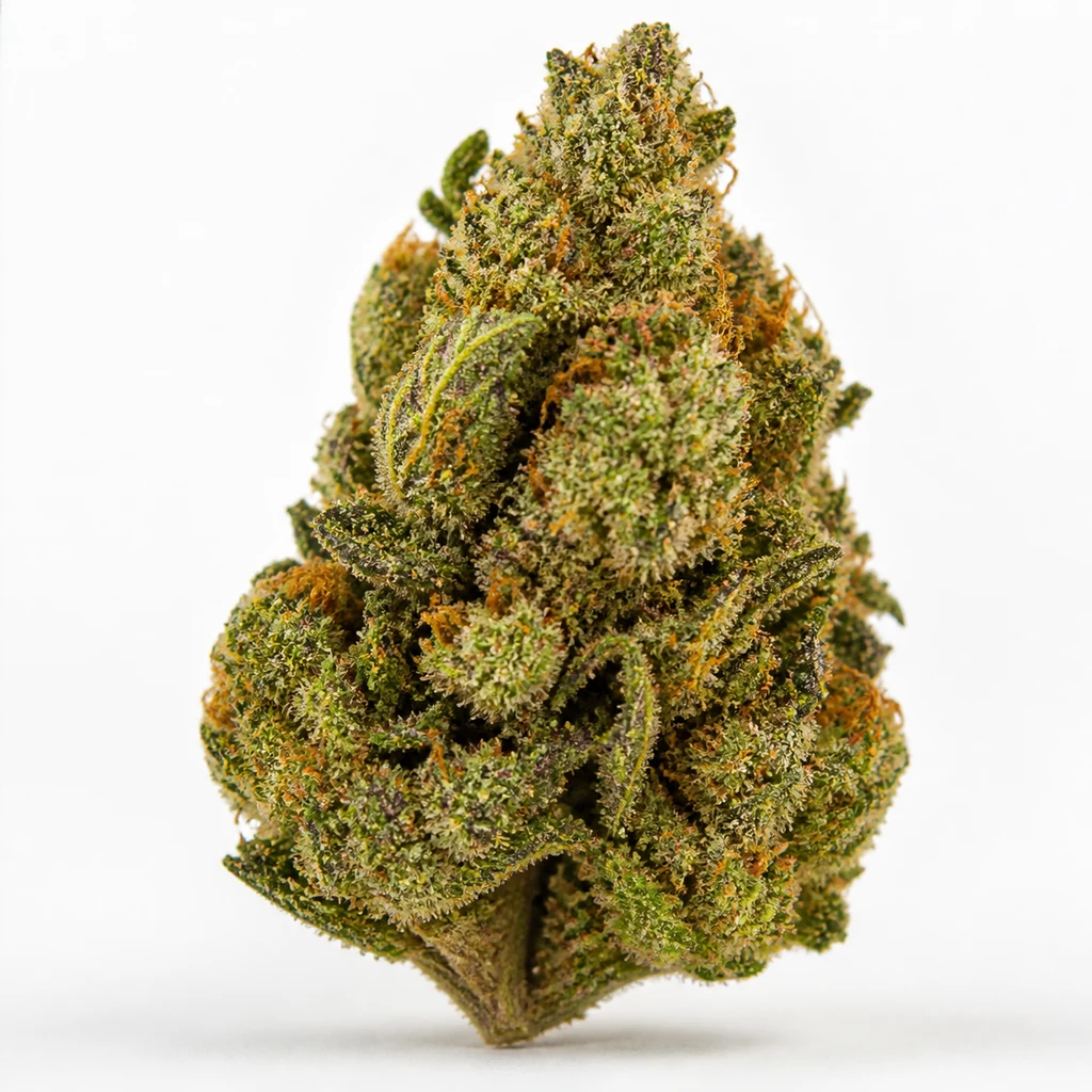 Ilustración de un cogollo verde alargado con filamentos anaranjados para la ficha de Green Punch Feminizada de Royal Queen Seeds.
