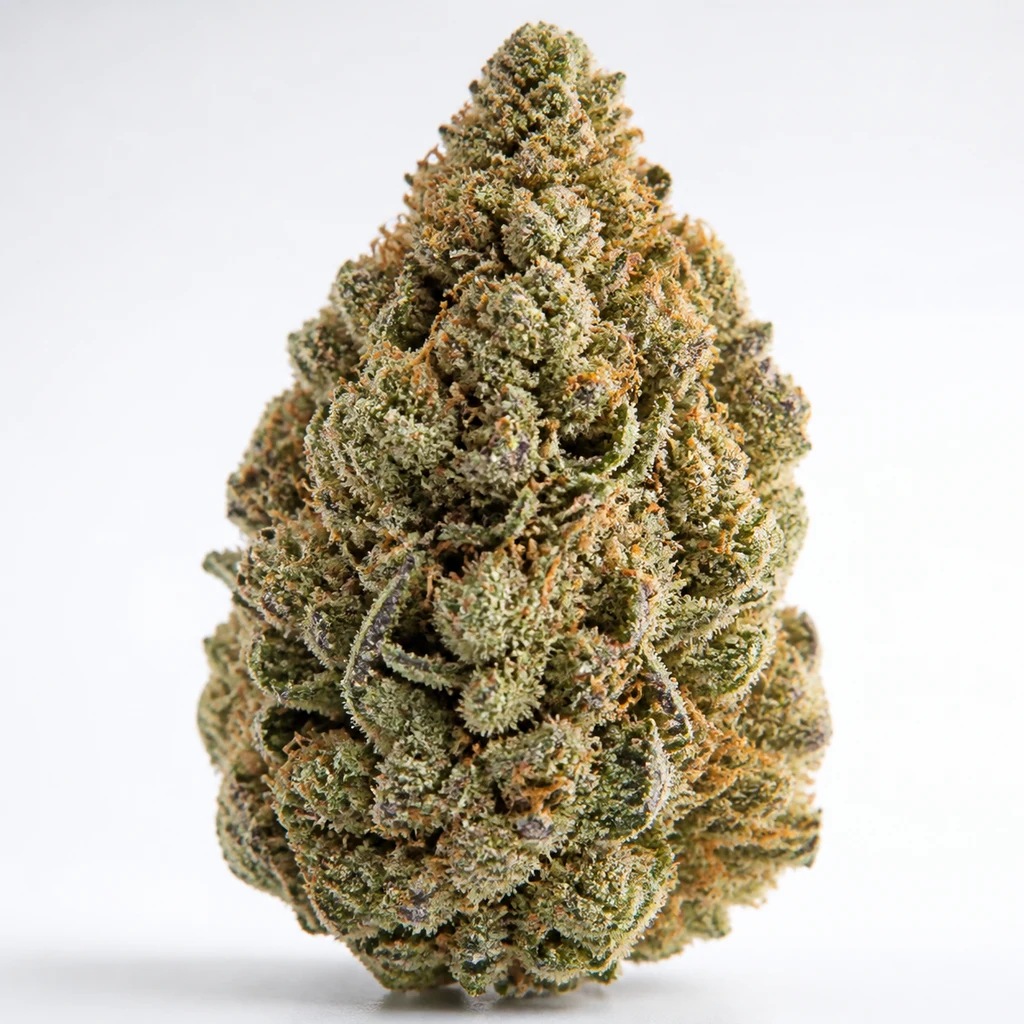 Ilustración de un cogollo verde con filamentos anaranjados para la ficha de Caramel Monster Feminizada de Vision Seeds.