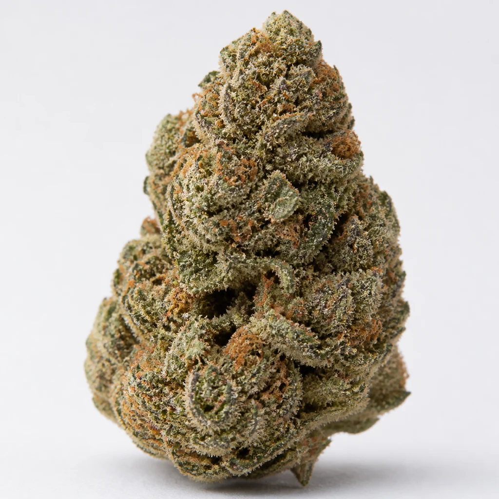 Ilustración de un cogollo cónico verde con tonos oscuros y filamentos anaranjados, para la ficha de Gorilla SFV OG Feminizada de Expert Seeds.
