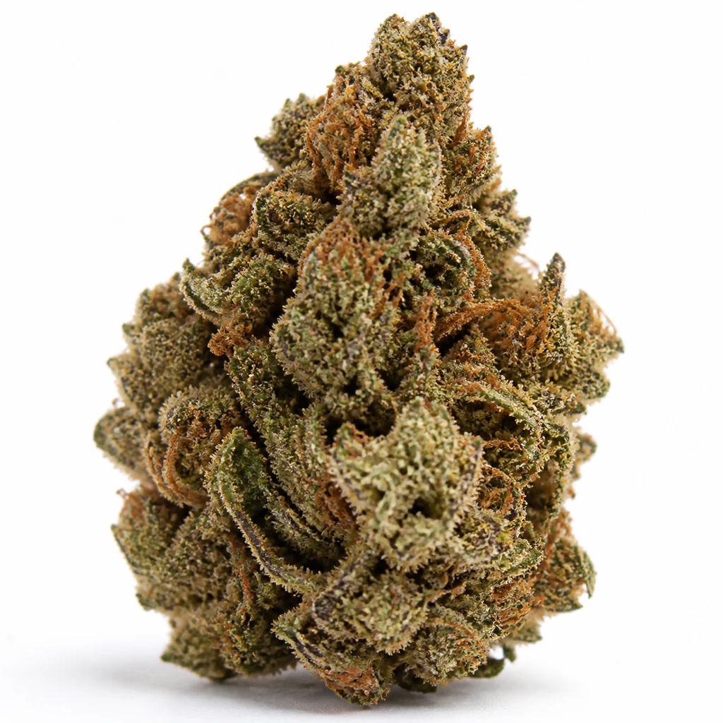 Ilustración de un cogollo para la ficha de Velvet Cookies Auto de Spain Seeds, con tonos verdes y pelos anaranjados sobre fondo blanco.