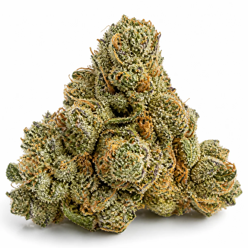 Ilustración de un cogollo verde de forma triangular con filamentos anaranjados para la ficha de Mimosa Evo Feminizada de Barney's Farm.