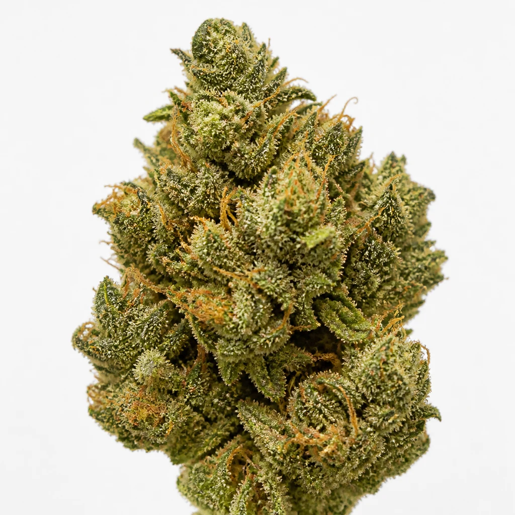 Ilustración de un cogollo verde alargado con pistilos anaranjados para la ficha de Lemon Shining Silver Haze Feminizada.