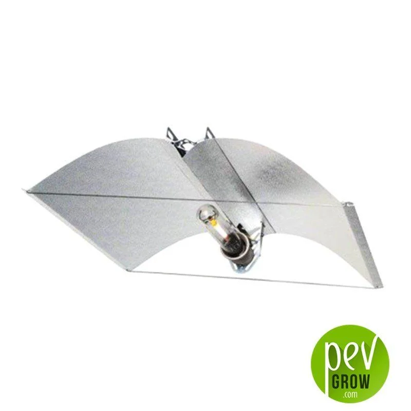 Reflector Azerwing Prima Klima con alas plateadas curvadas, varillas de soporte y bombilla central sobre fondo blanco.