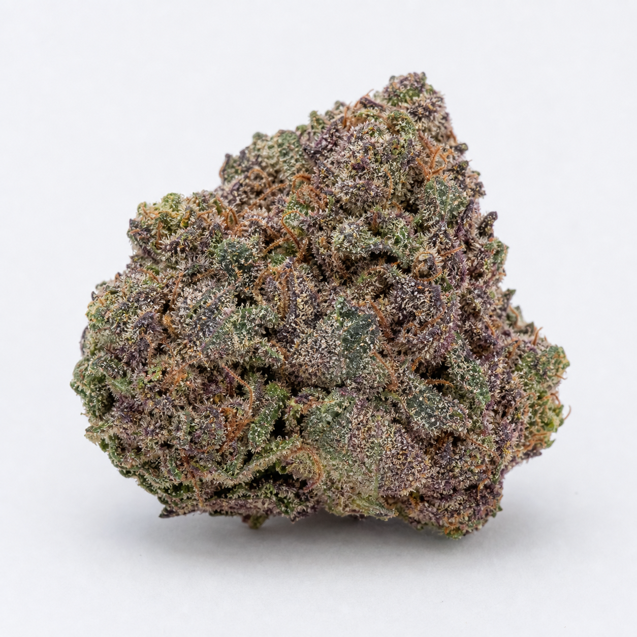 Cogollo de Blue Dream Fast de 00 Seeds en primer plano, con tonos verdes y morados, filamentos anaranjados y superficie cristalina.