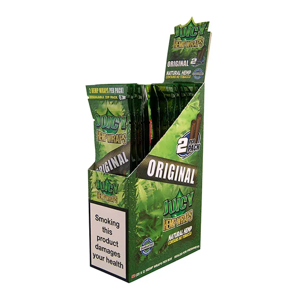 Caja expositora de Blunts Juicy Hemp Wraps Original (natural) con 25 sobres de 2 hojas Caja expositora de Blunts Juicy Hemp Wraps Original (natural) con 25 sobres de 2 hojas