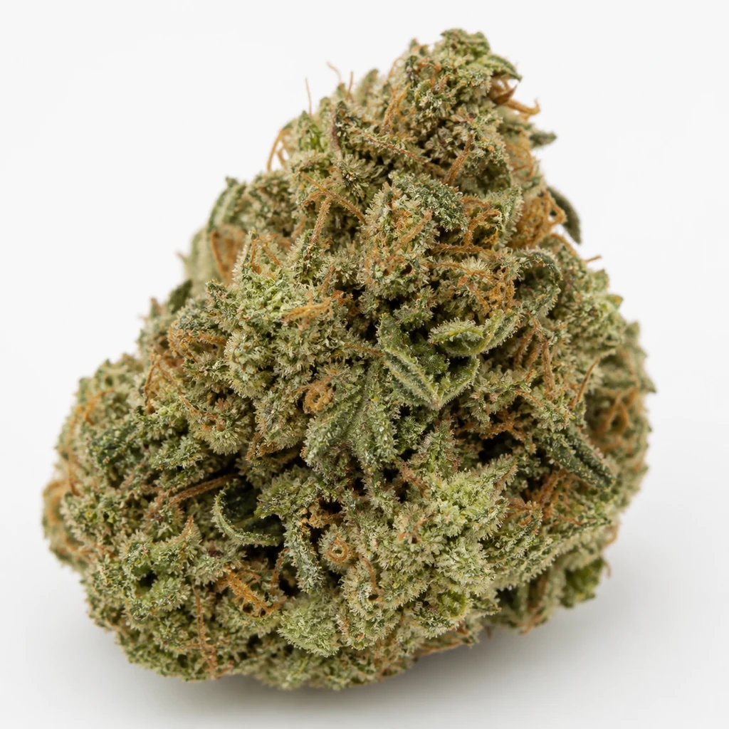 Ilustración de un cogollo verde con filamentos anaranjados y superficie resinosa para la ficha de BubbleGum Auto de Anesia Seeds.