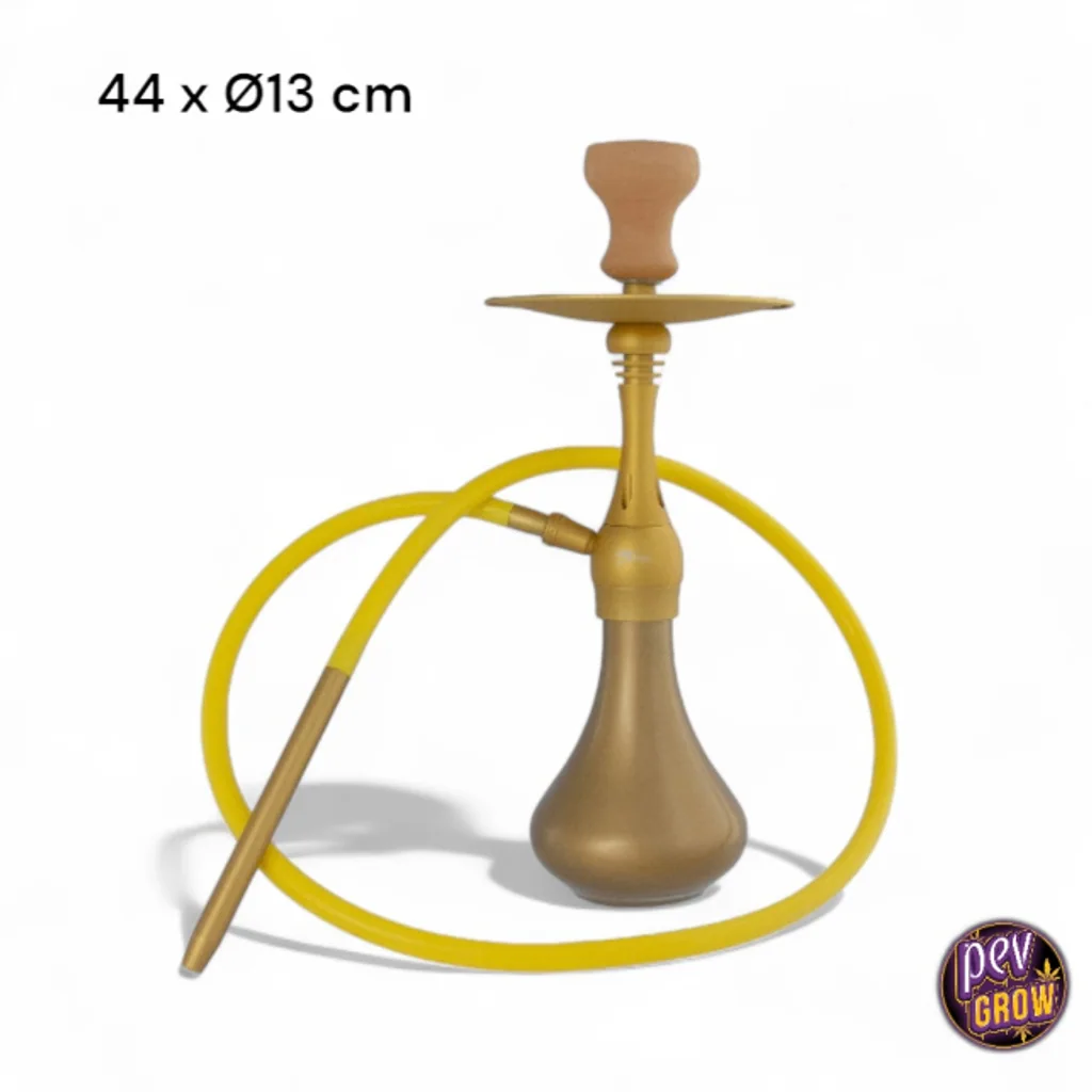 Cachimba de Aluminio Dorado con Base de Cristal Dorada 44 cm