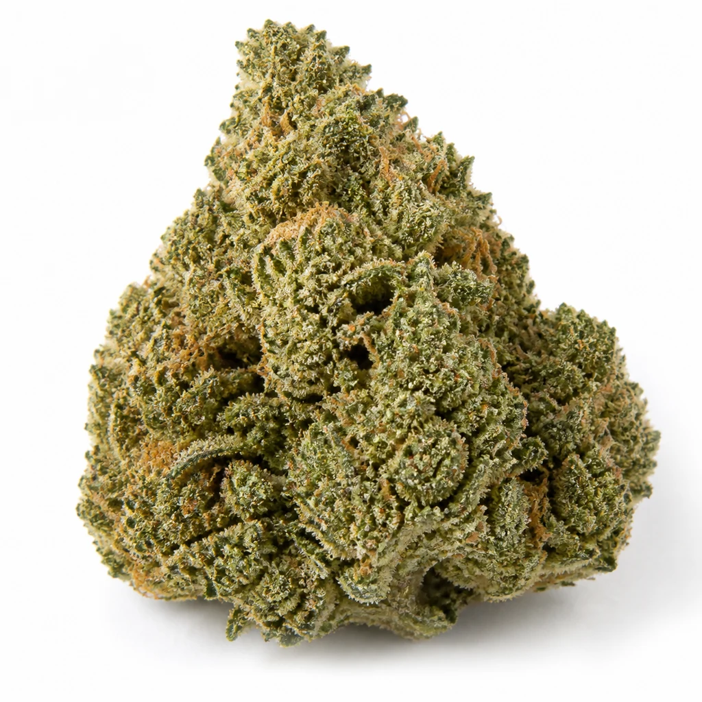 Ilustración de un cogollo verde compacto y de contorno triangular para la ficha de Cataract Kush Feminizada de DNA Genetics.