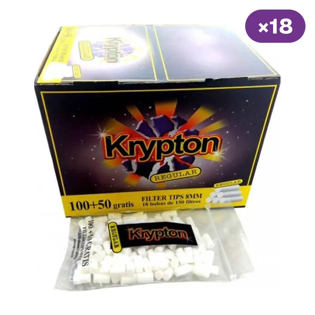 Caja Krypton Regular de filtros de 8 mm con una bolsa de filtros blancos delante y distintivo ×18 en la esquina superior.