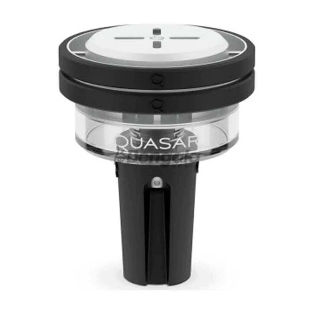 Cazoleta térmica Quasar RAAS con tapa circular plateada, aros negros, cámara transparente con el nombre Quasar y base negra. Cazoleta térmica Quasar RAAS con tapa circular plateada, aros negros, cámara transparente con el nombre Quasar y base negra.