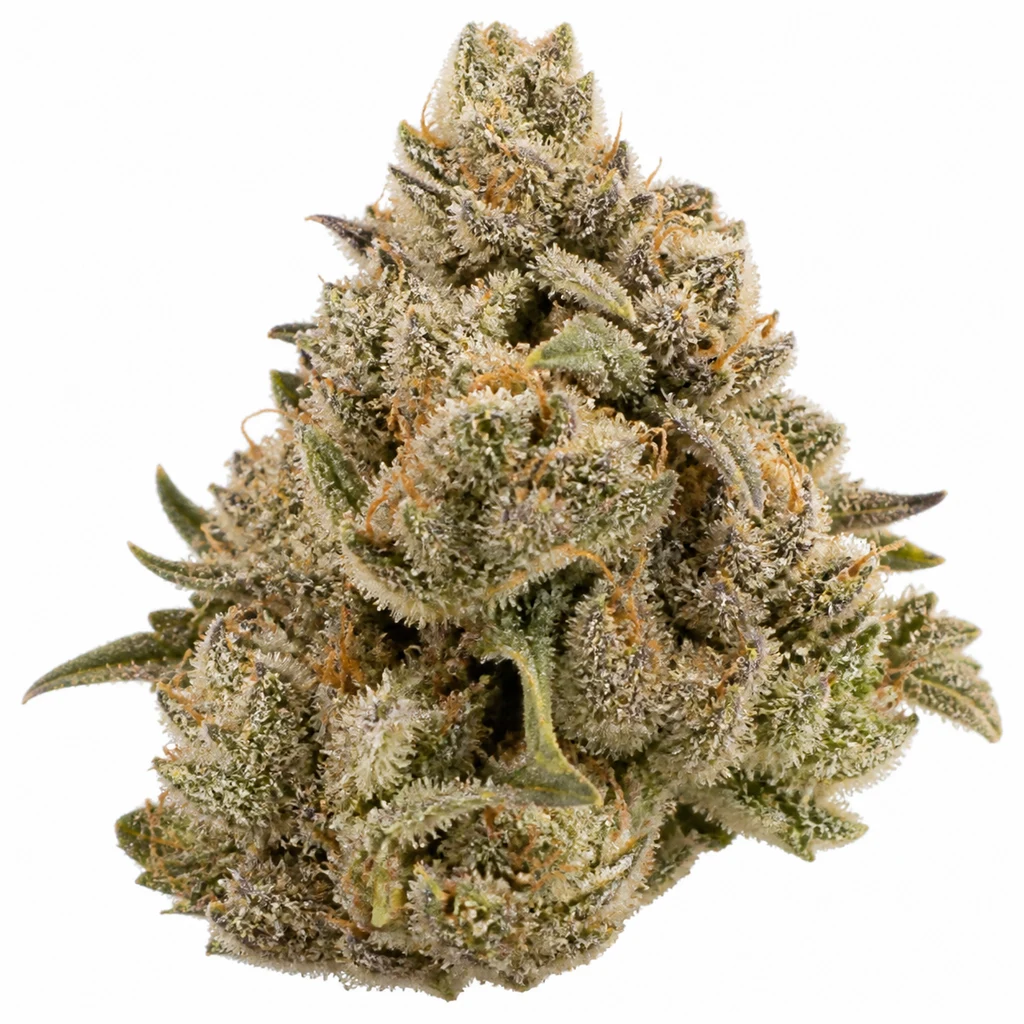 Ilustración de un cogollo verde con pequeñas hojas y superficie blanquecina para la ficha de Gorilla Girl F1 Fast Version® de Sweet Seeds.