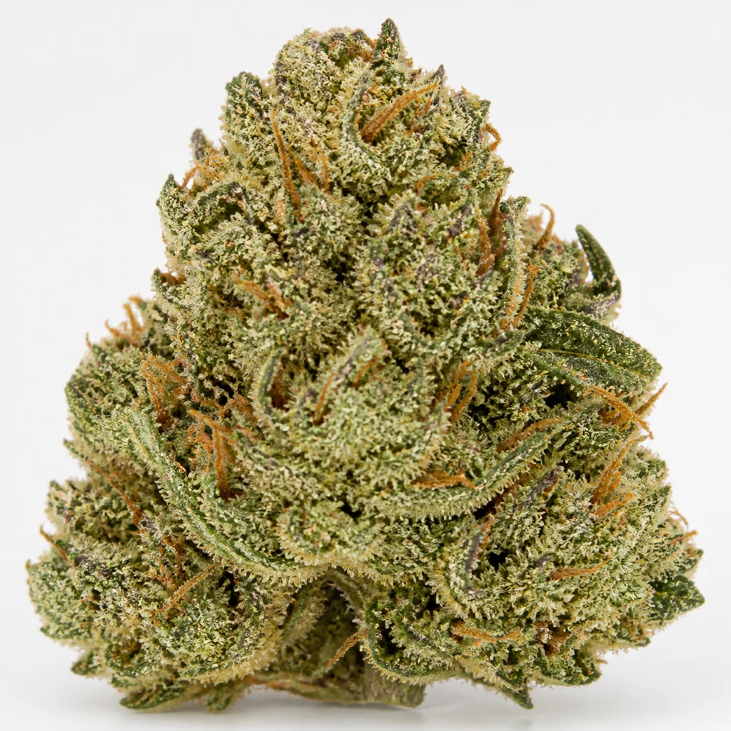 Ilustración de un cogollo verde con pistilos anaranjados y abundantes puntos claros para la ficha de Ice Feminizada de Royal Queen Seeds.