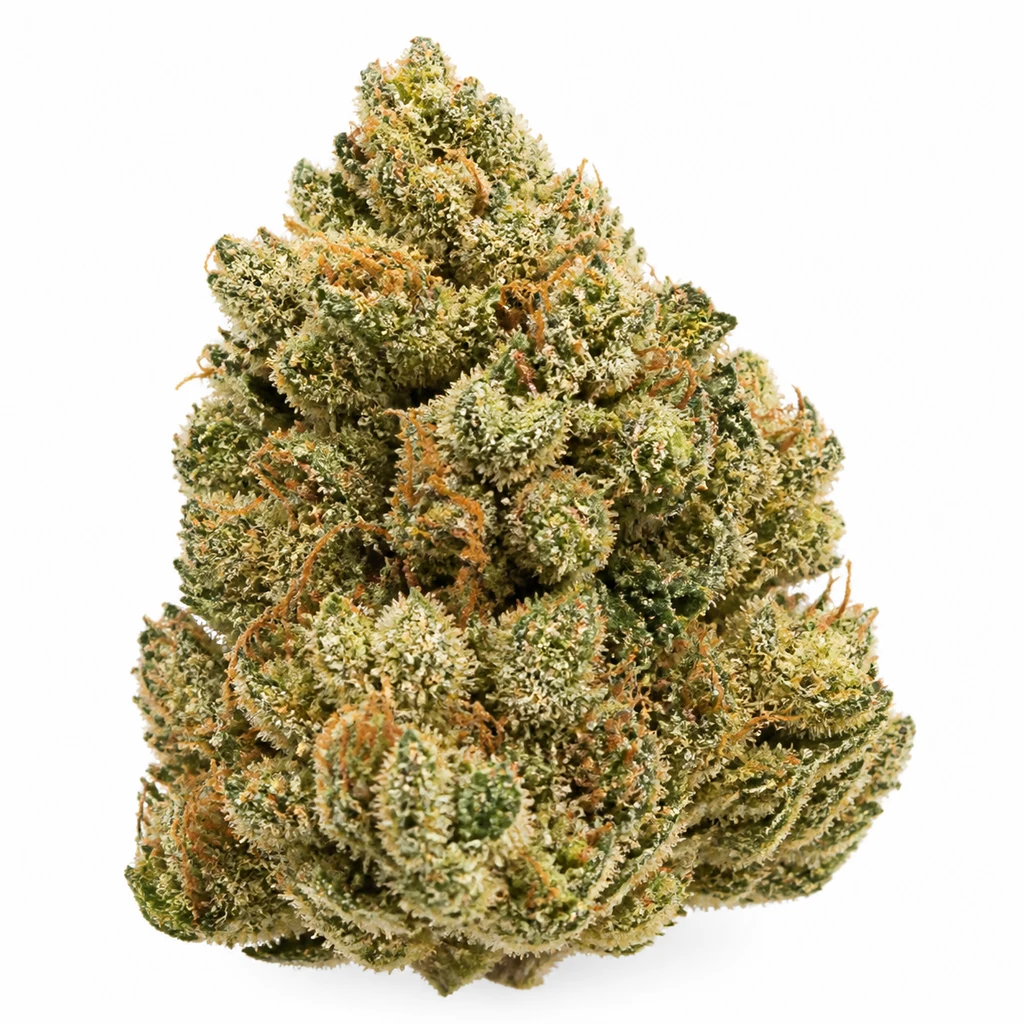 Ilustración de un cogollo verde con filamentos anaranjados sobre fondo blanco para la ficha de Jack Herer Auto de Original Sensible Seeds.