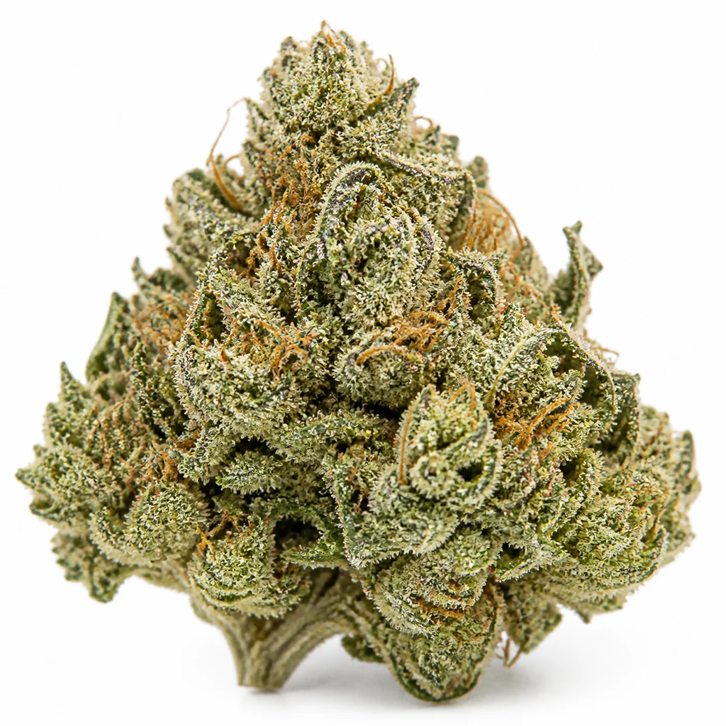Ilustración de un cogollo verde con filamentos anaranjados y superficie cristalina para la ficha de Jack Herer® Regular de Sensi Seeds.