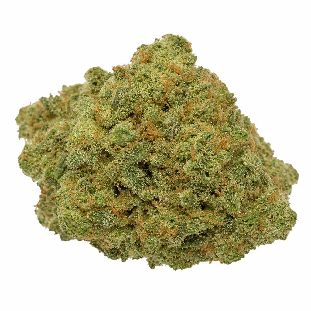 Cogollo de Killer Kush F1 Fast Version de Sweet Seeds en primer plano, con tonos verdes, filamentos anaranjados y abundantes tricomas.