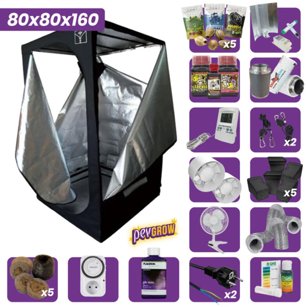 Kit de cultivo completo Interior 80X80X160 cm.
