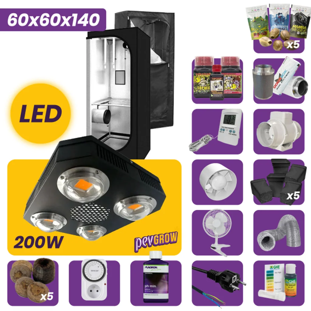 Kit Cultivo Interior LED 60X60X140 cm