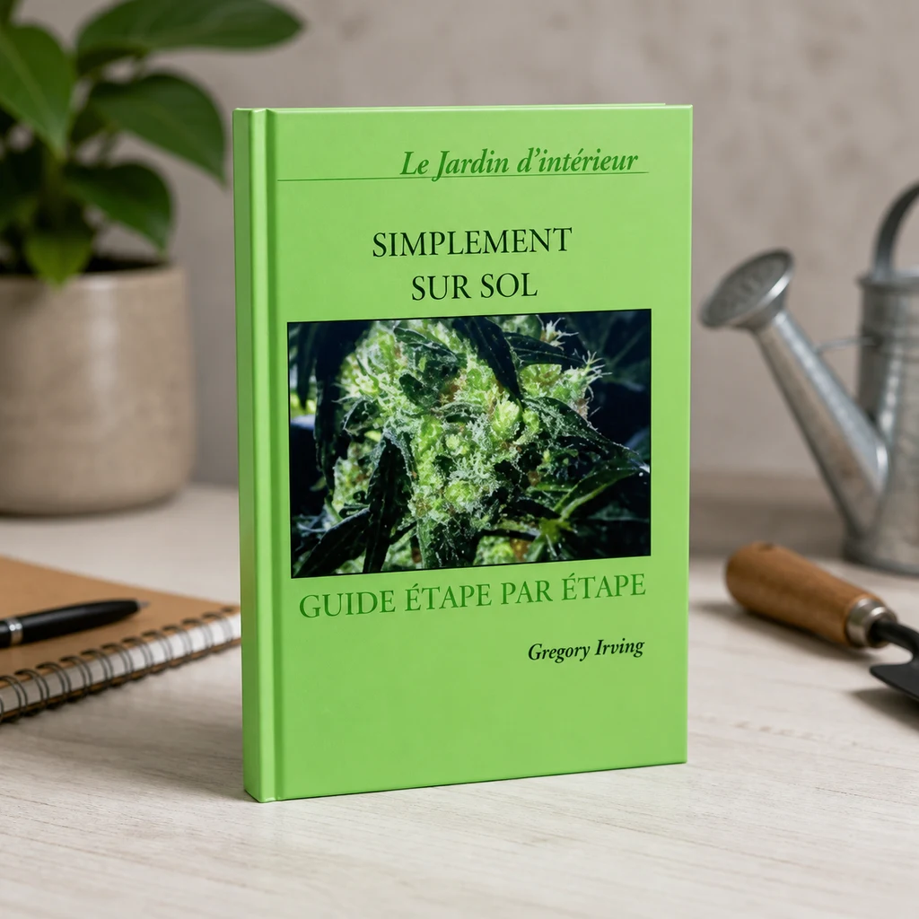 Libro Simplement Sur Sol de pie, con cubierta verde y un cogollo en portada, junto a un cuaderno y herramientas de jardinería. Libro Simplement Sur Sol de pie, con cubierta verde y un cogollo en portada, junto a un cuaderno y herramientas de jardinería.