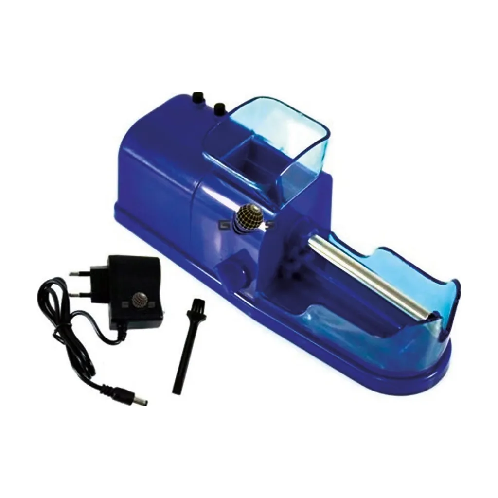Máquina entubadora eléctrica Champ High Classic azul, con tolva superior, carril metálico, adaptador de corriente y pequeño cepillo. Máquina entubadora eléctrica Champ High Classic azul, con tolva superior, carril metálico, adaptador de corriente y pequeño cepillo.