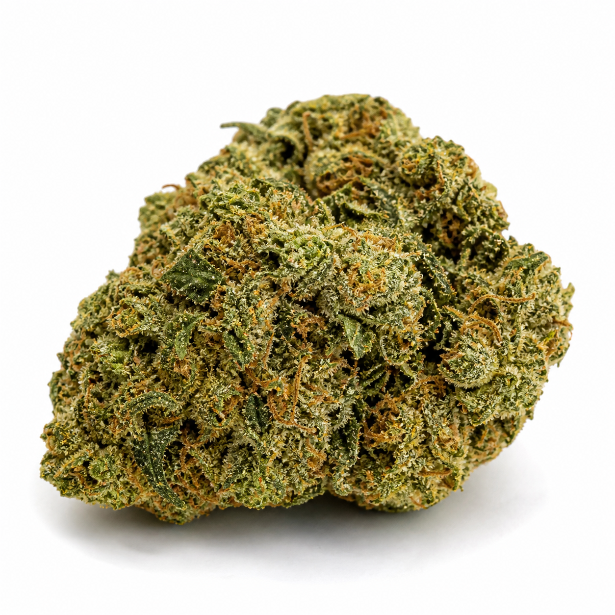 Cogollo de Northern Light Feminizada de Bulk Seeds, de tonos verdes con filamentos anaranjados y superficie cubierta de pequeños cristales.