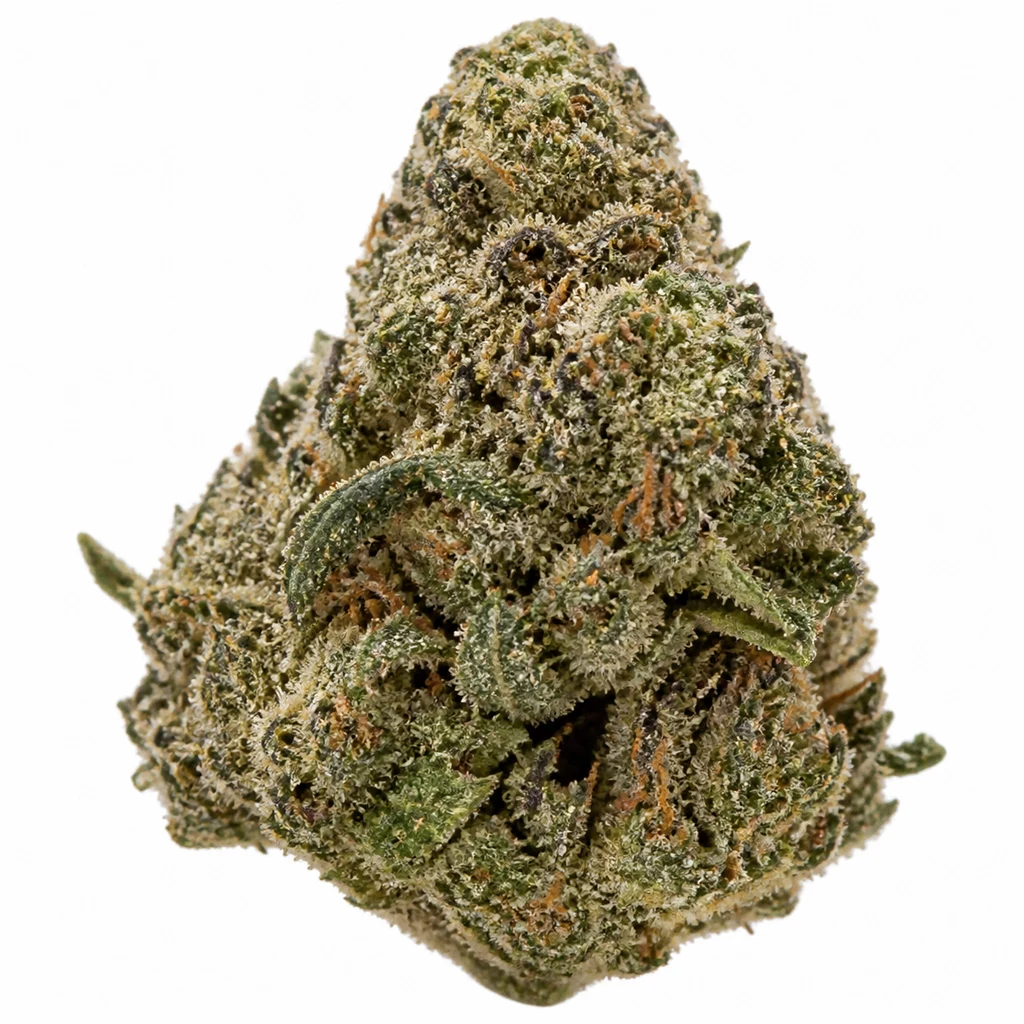 Ilustración de un cogollo verde con filamentos anaranjados y superficie blanquecina para la ficha de Papaya Sherbet Feminizada de Fast Buds.