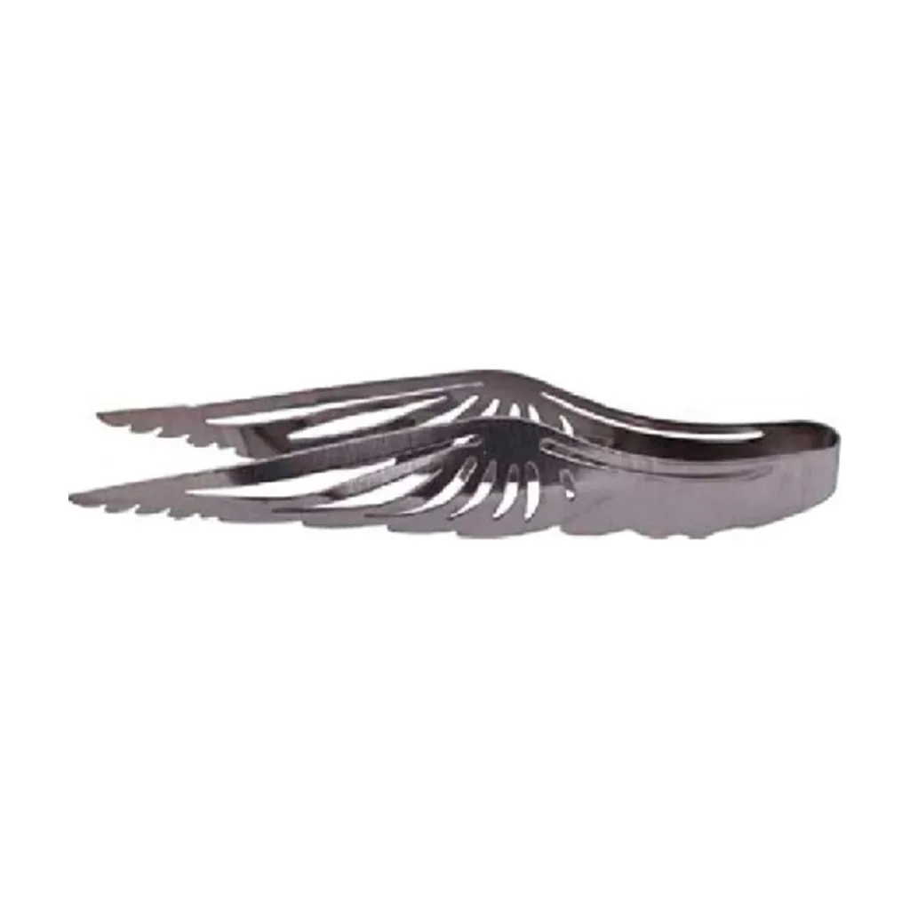Pinzas para cachimba de color plateado, con brazos calados en forma de alas y puntas dentadas, vistas de lado sobre fondo blanco.