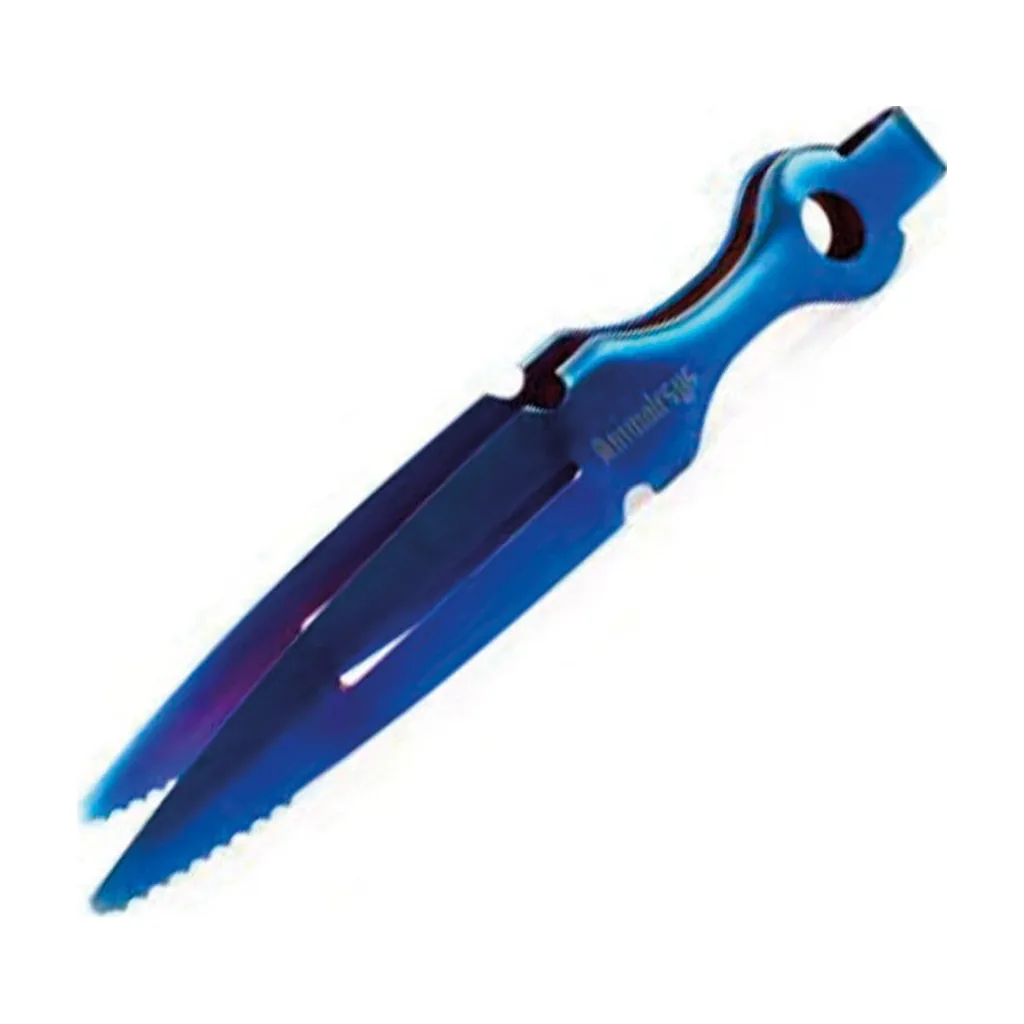 Pinzas para cachimba Animalesys azules, dispuestas en diagonal, con puntas dentadas y una abertura circular en el mango.