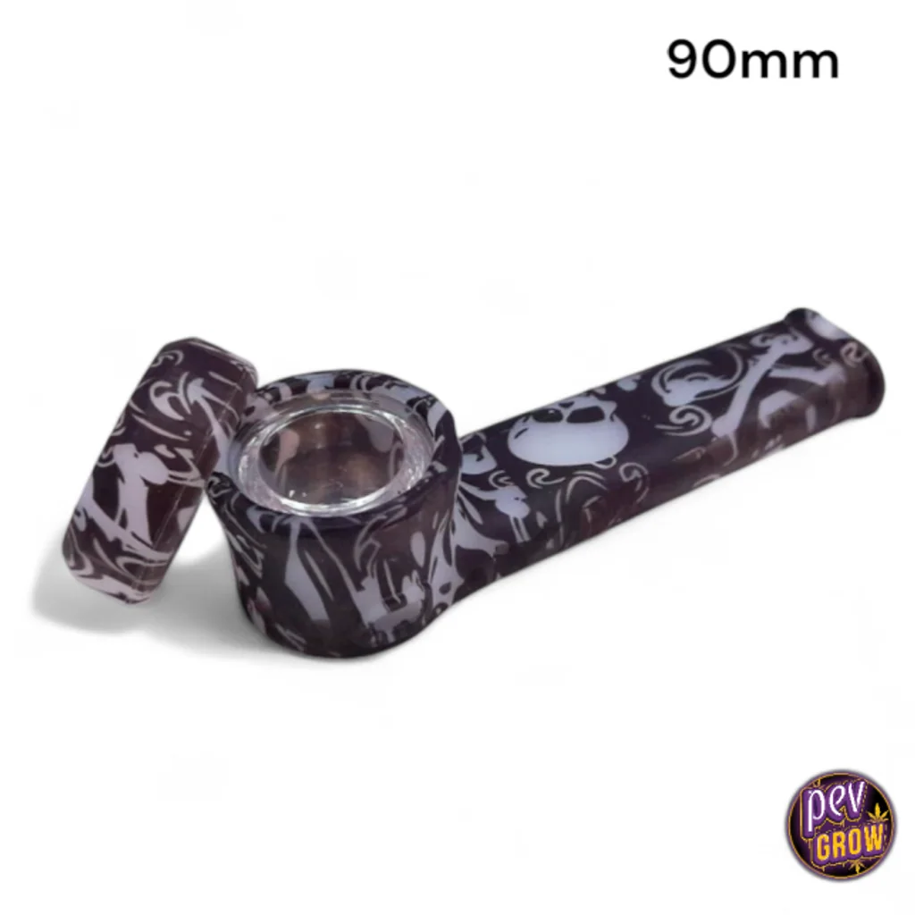 Pipa de Silicona con Forma de Calavera y Cazoleta de Cristal 90mm