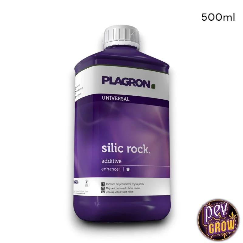 Envase morado de Plagron Silic Rock con tapón blanco y etiqueta frontal, sobre fondo blanco con la indicación de 500 ml.