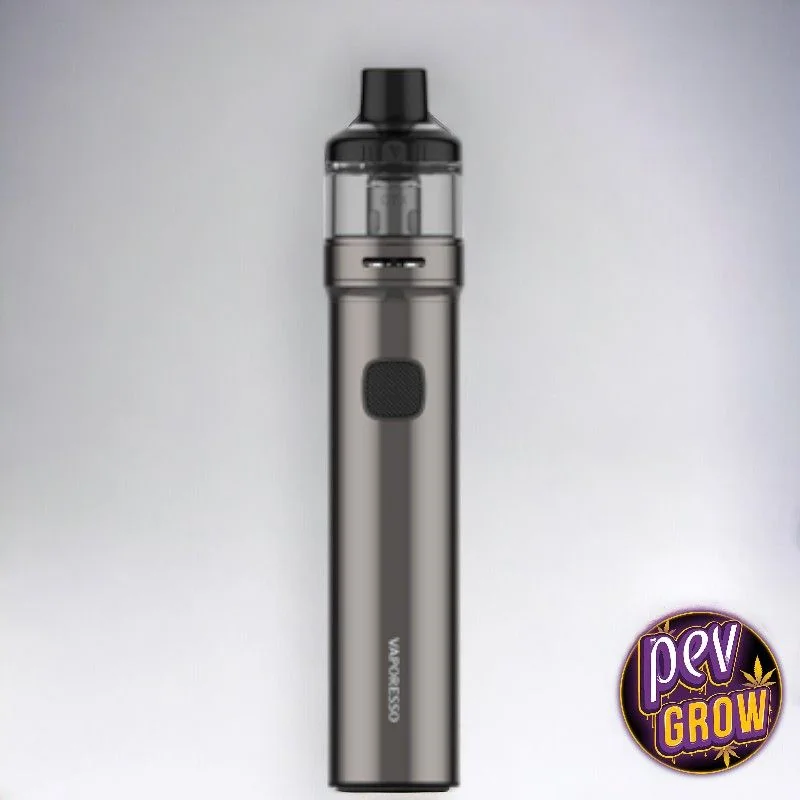 Vaporesso GTX GO 80 gris oscuro, de cuerpo cilíndrico, con botón negro frontal, depósito transparente y boquilla negra. Vaporesso GTX GO 80 gris oscuro, de cuerpo cilíndrico, con botón negro frontal, depósito transparente y boquilla negra.