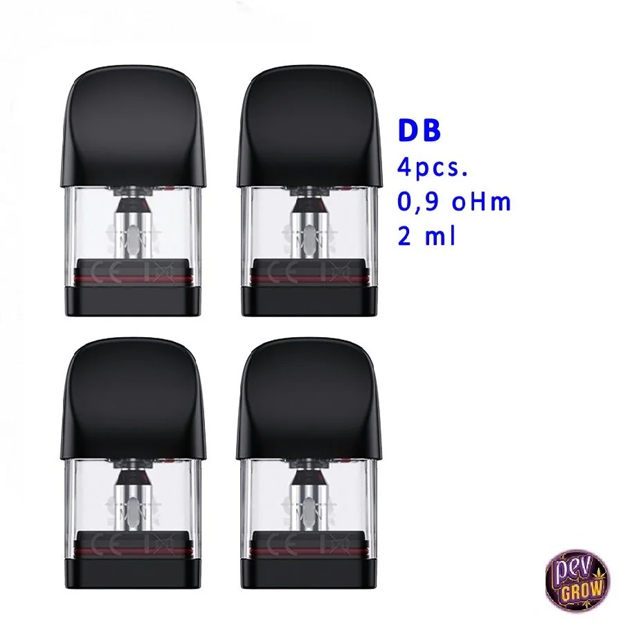Cartuchos Caliburn G3 Uwell con boquilla negra y depósito transparente; el texto indica 4 unidades, 0,9 ohm y 2 ml.