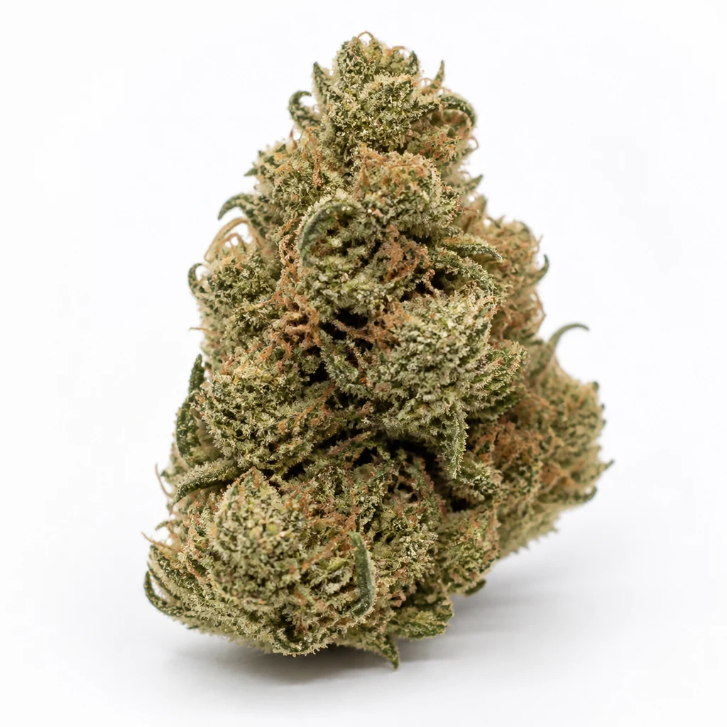 Ilustración de un cogollo alargado verde con pistilos anaranjados para la ficha de Santa Marta Haze Feminizada de Seed Stockers.