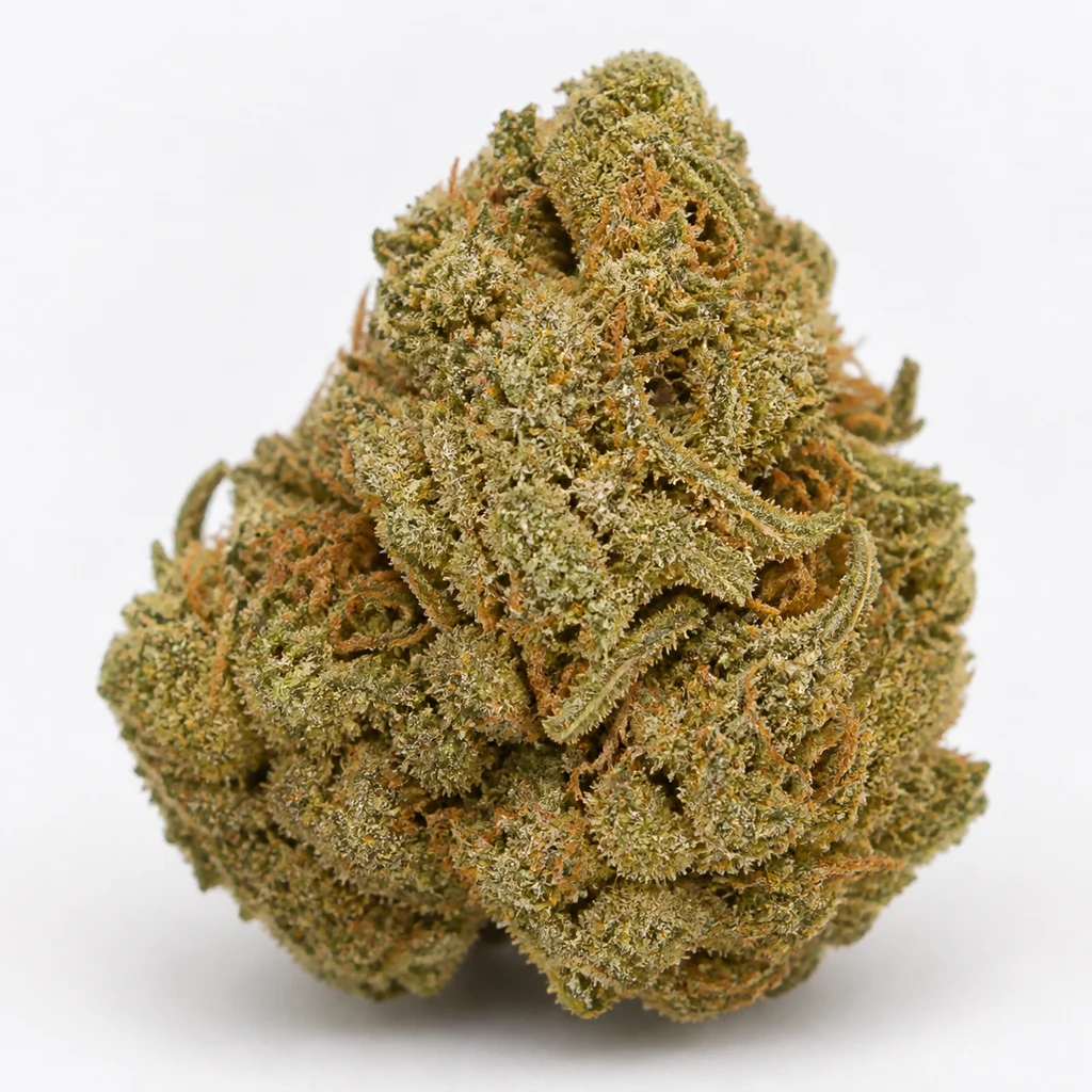 Ilustración de un cogollo cónico verde con filamentos anaranjados sobre fondo blanco para la ficha de Arjan Ultra Haze 2 (Mango Haze).
