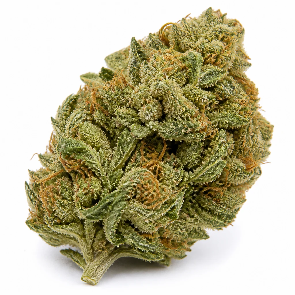 Ilustración de un cogollo verde con filamentos anaranjados y superficie resinosa para la ficha de Northern Lights Auto de Green House Seeds.