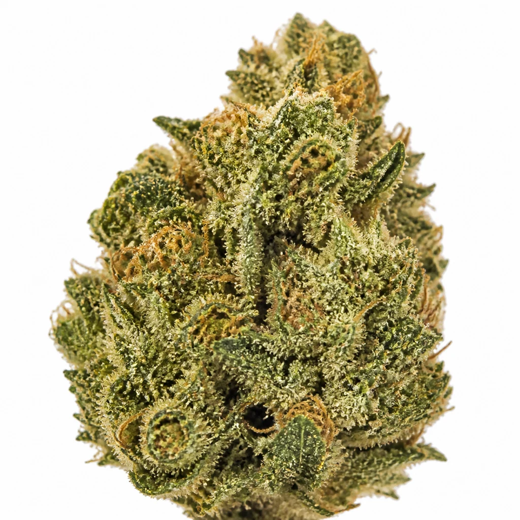 Ilustración de un cogollo verde con filamentos anaranjados y cobertura blanquecina para la ficha de Jack Herer Feminizada de Seed Stockers.