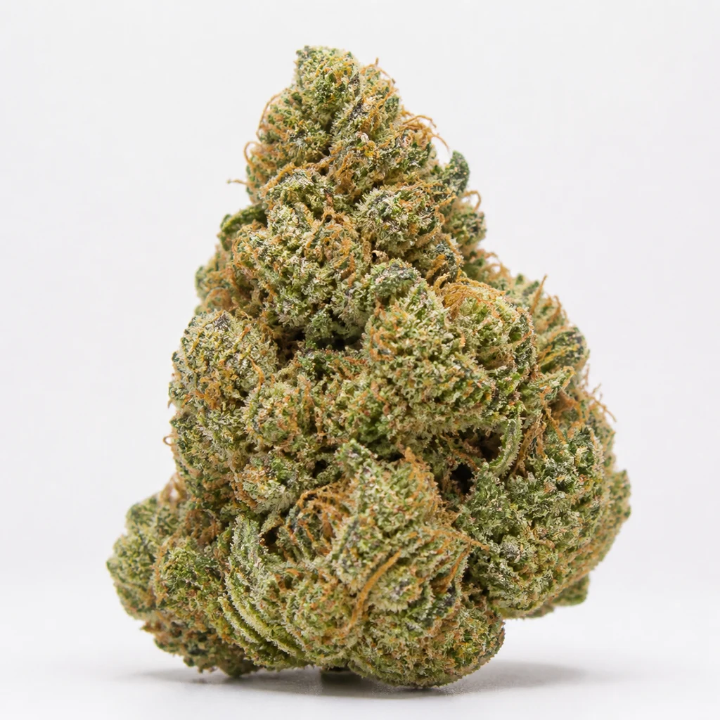 Ilustración de un cogollo verde de forma cónica con filamentos anaranjados para la ficha de Peach Sherbet OG Feminizada.