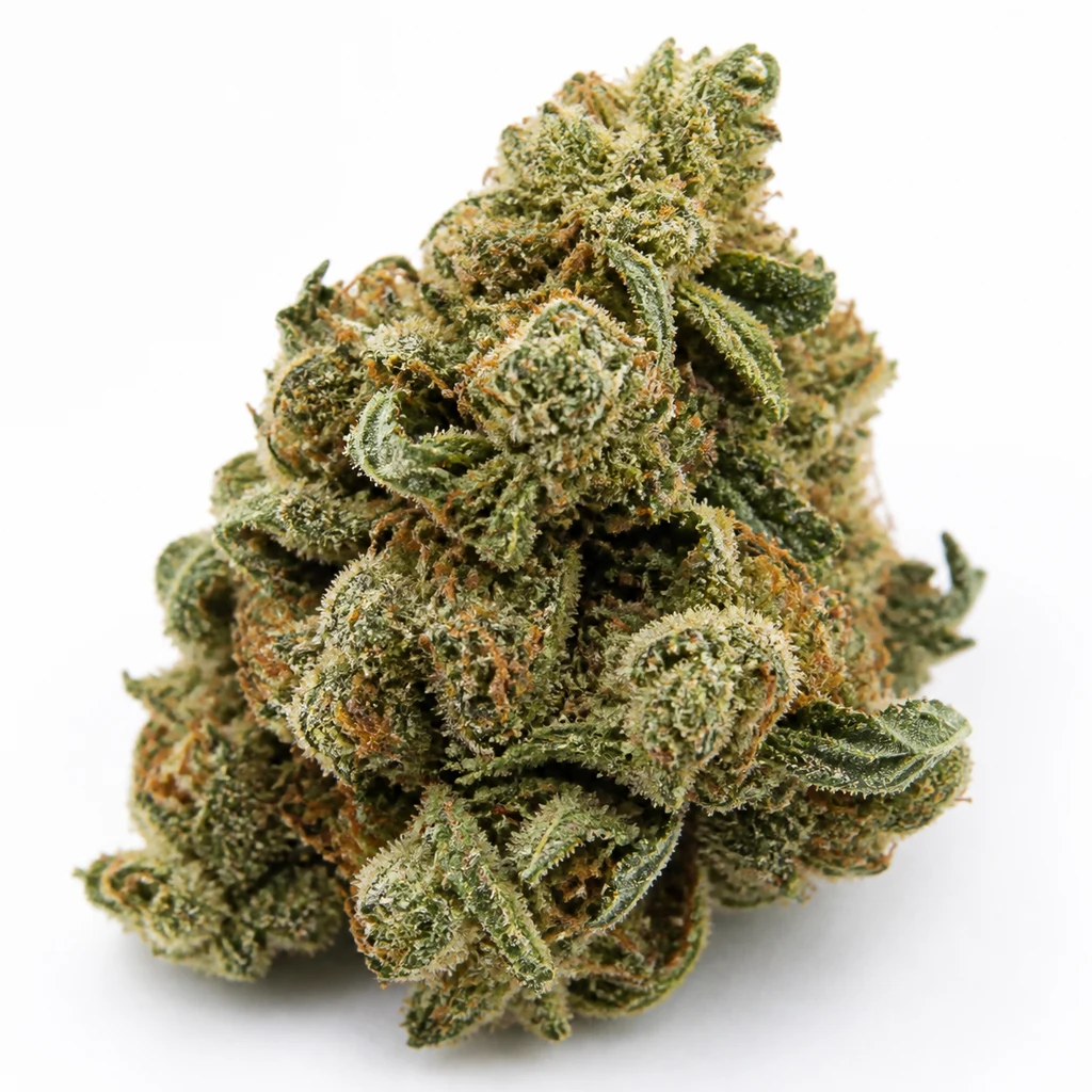 Ilustración de un cogollo verde con filamentos anaranjados y pequeñas hojas para la ficha de Blue Cheese Feminizada de Spain Seeds.