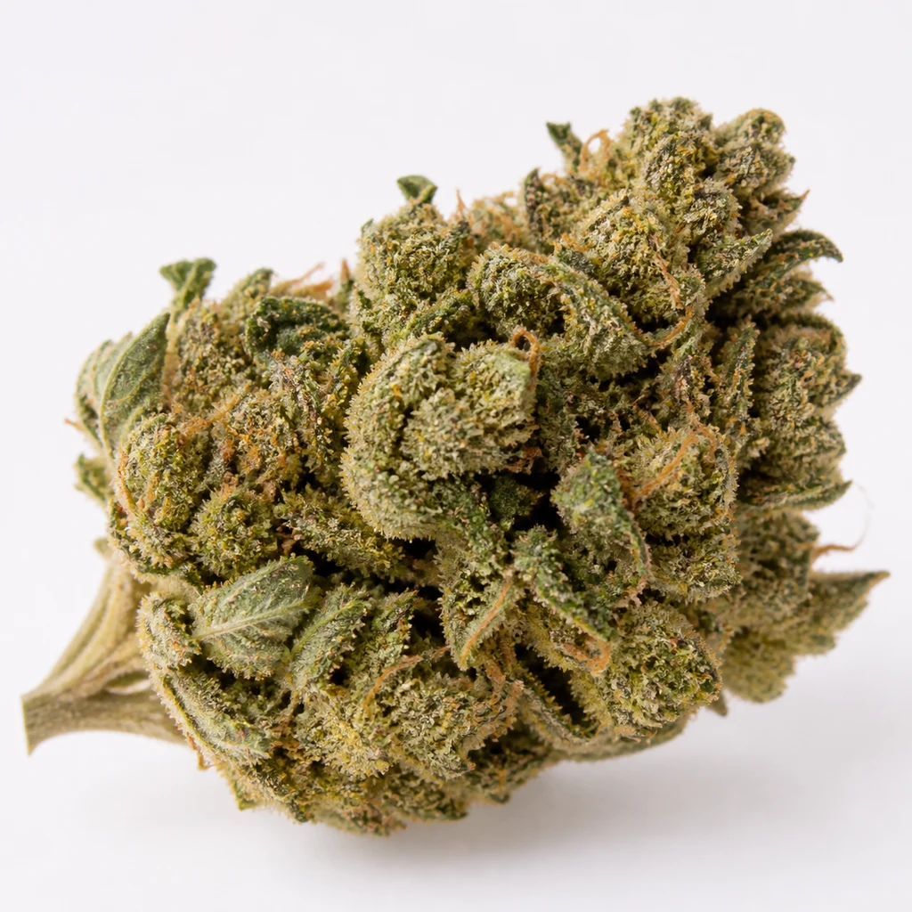 Ilustración de un cogollo compacto verde con filamentos anaranjados sobre fondo blanco para la ficha de Sour Diesel Feminizada de Spain Seeds.