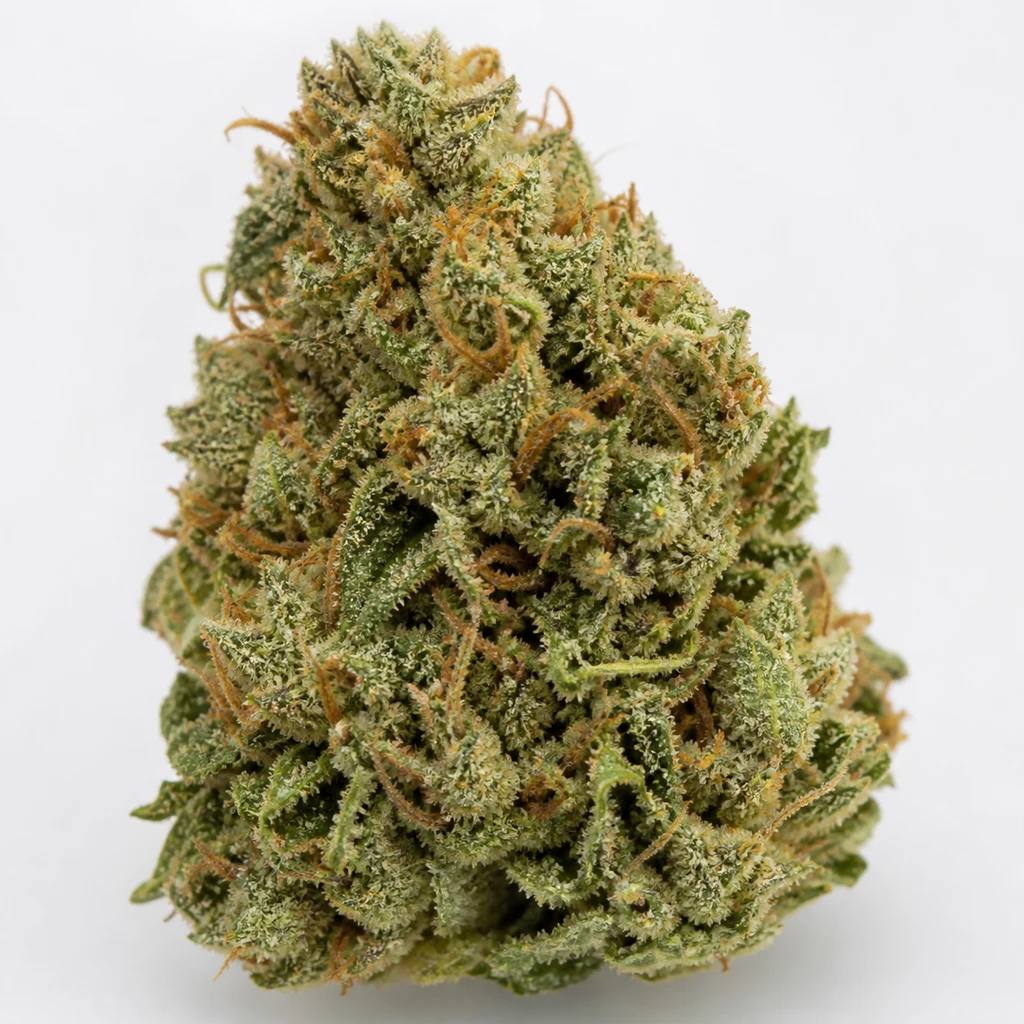 Ilustración de un cogollo verde con filamentos anaranjados curvados y pequeñas hojas, para la ficha de Super Pineapple Haze Feminizada.