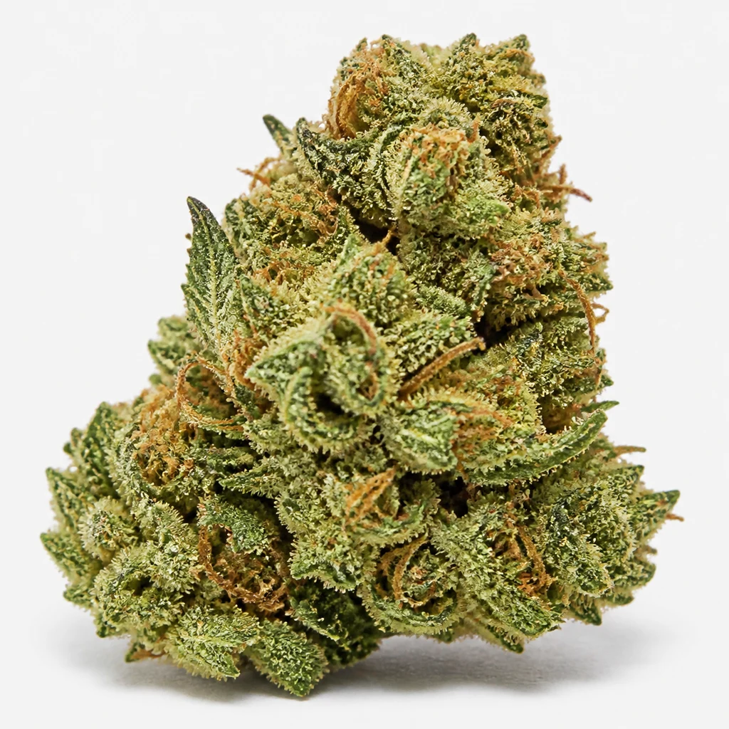 Ilustración de un cogollo verde con pistilos anaranjados y abundantes puntos claros para la ficha de Sweet Mix Auto® de Sweet Seeds.